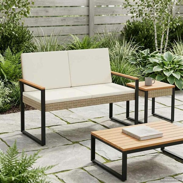 VidaXL Kerti pad Beige és Krémszínű 107 x 61 x 80 cm polirattan