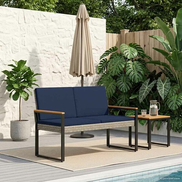 VidaXL Kerti pad Szürke és sötétkék 107 x 61 x 80 cm polirattan