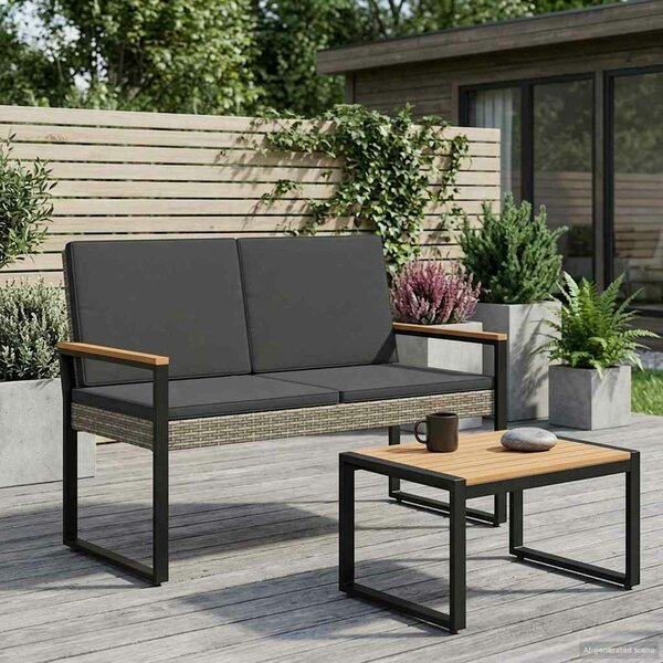 VidaXL Kerti pad Szürke és sötétszürke 107 x 61 x 80 cm polirattan