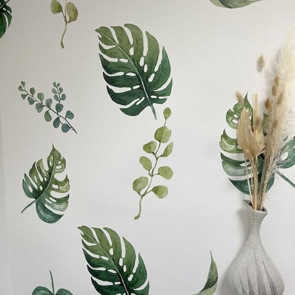 INSPIO - átragasztható textil matrica - Öntapadós tapéták falra - Trópusi levelek