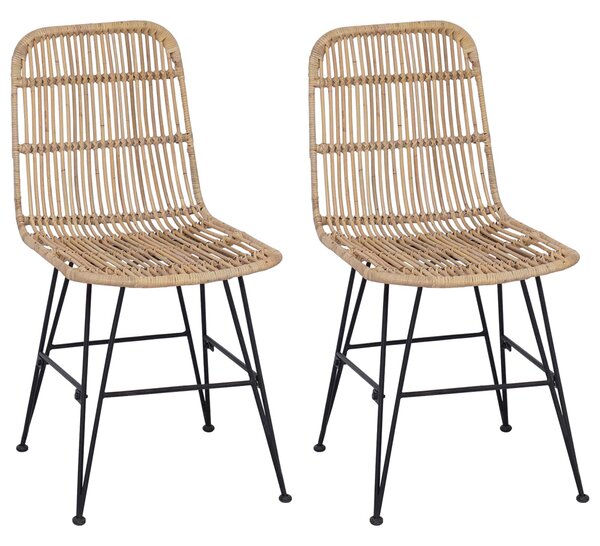 VidaXL Étkezőszék 2 pcs Természetes 41 x 55 x 85 cm Rattan és acél
