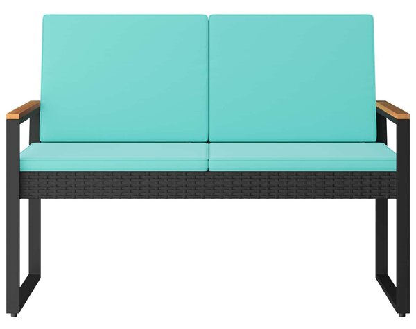 VidaXL Kerti pad párnával Fekete és Türkiz 107 x 61 x 80 cm polirattan