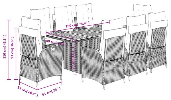 VidaXL Polyrattan Kerti Étkezőgarnitúra - 8 Fő