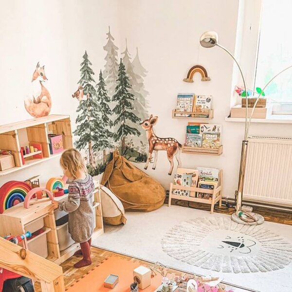 INSPIO - átragasztható textil matrica - Falmatricák gyerekeknek - Állatokkal teli erdő