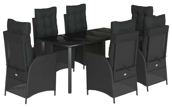 VidaXL 7 Részes Kerti Étkezőgarnitúra - Fekete Polyrattan