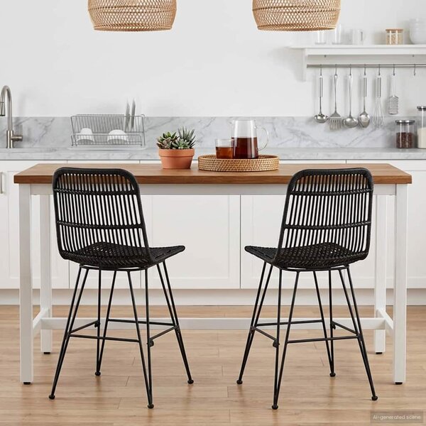 VidaXL Étkezőszék 2 pcs Fekete 41 x 55 x 85 cm Rattan és acél