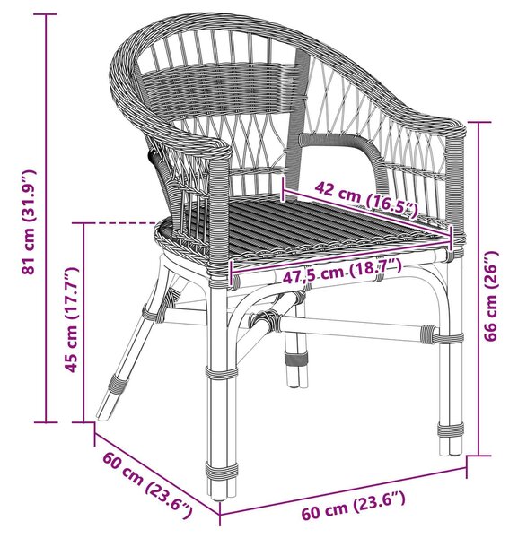 VidaXL Összecsukható Szék Rattan Fekete 60 x 60 x 81 cm