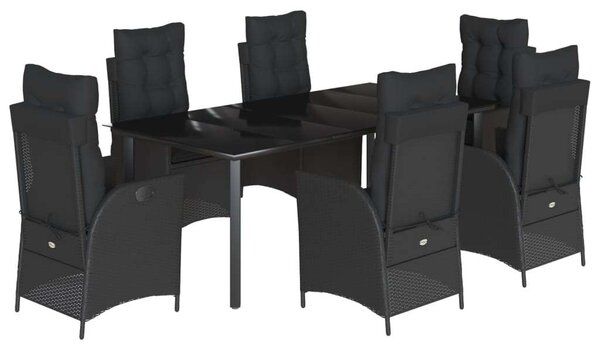 VidaXL - 7 Részes Kerti Étkezőgarnitúra - Polyrattan - Fekete