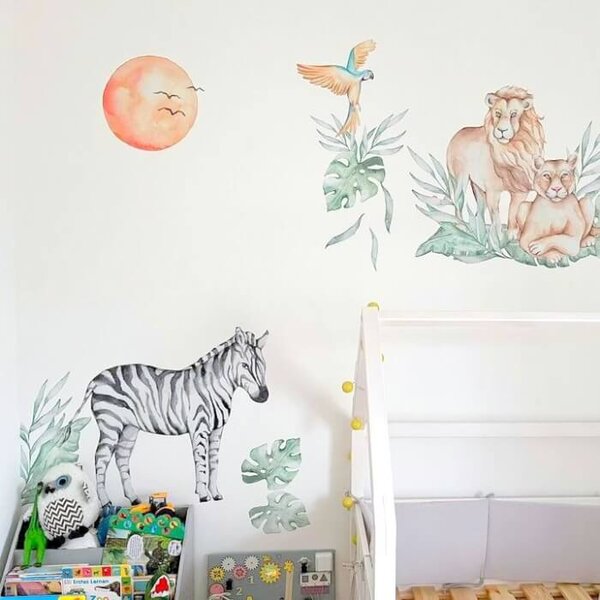 INSPIO - átragasztható textil matrica - Fali matrica - Elefánt és zebra a SZAFARI-ból