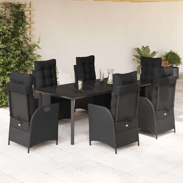 VidaXL - 7 Részes Kerti Étkezőgarnitúra - Polyrattan - Fekete