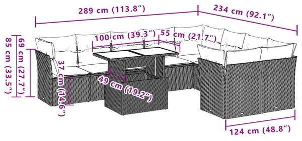 VidaXL Polyrattan Kerti Ülőgarnitúra - 10 részes - Bézs