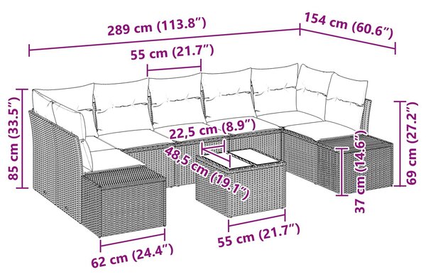 VidaXL Kerti Kanapé Szett párnával 8 pcs Barna polirattan
