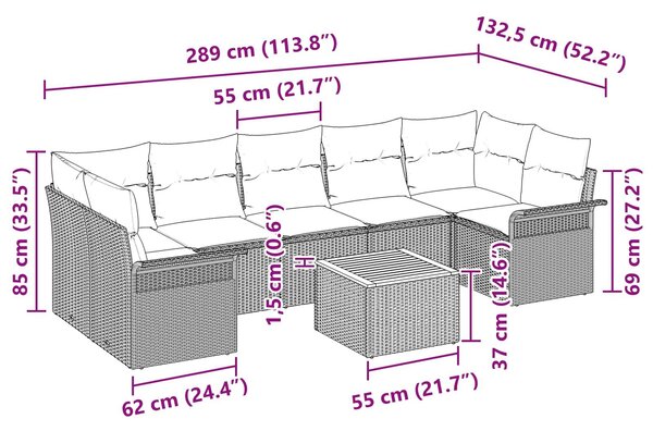VidaXL Kerti Kanapé Szett 8 db Szürke polirattan
