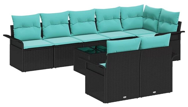 VidaXL Kerti Kanapé Szett tárolóval 9 pcs Fekete polirattan
