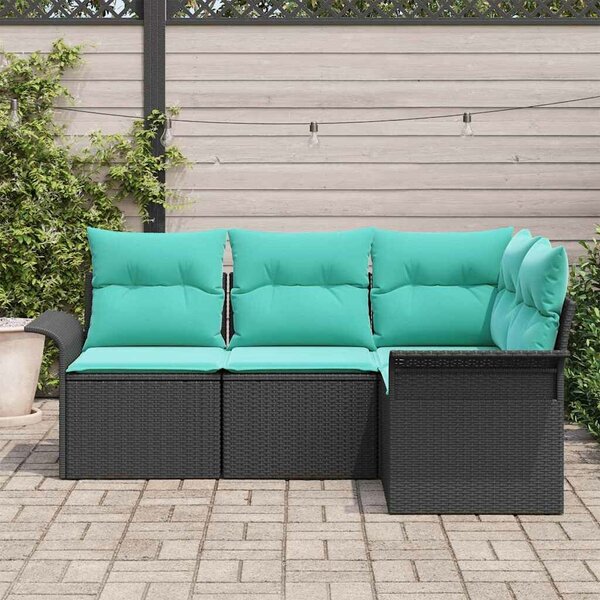 VidaXL Kerti Kanapé Szett tárolóval 4 pcs Fekete polirattan