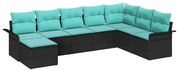 VidaXL Kerti Kanapé Szett párnával tárolóval 8 pcs Fekete Poli rattan