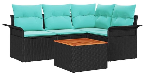 VidaXL Kerti Kanapé Szett tárolóval 5 pcs Fekete és Türkiz polirattan