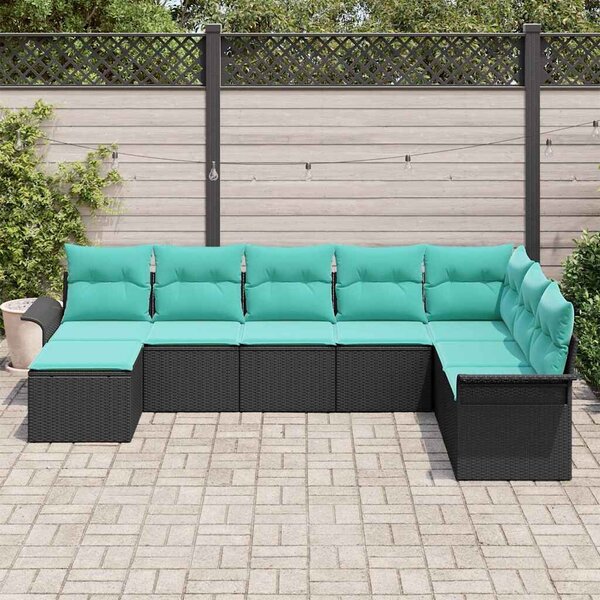 VidaXL Kerti Kanapé Szett párnával tárolóval 8 pcs Fekete Poli rattan