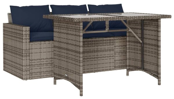 VidaXL 2 részes szürke polyrattan kerti étkezőgarnitúra párnákkal