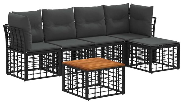 VidaXL Kültéri kanapé szett 6 pcs Fekete és Sötétszürke Poliészter