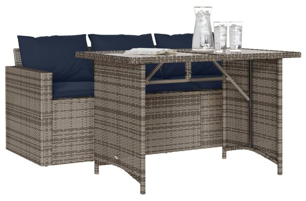 VidaXL 2 részes szürke polyrattan kerti étkezőgarnitúra párnákkal