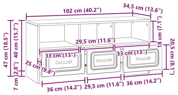 VidaXL TV szekrény fiókkal Fehér 102 x 34,5 x 47 cm Szerelt Fa