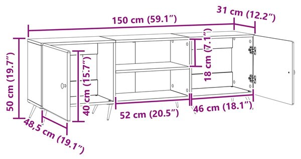 VidaXL TV szekrény Füstös Tölgy 150 x 31 x 50 cm Szerelt Fa