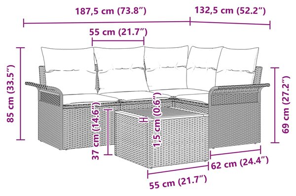 VidaXL Kerti Kanapé Szett párnával 5 pcs Szürke polirattan