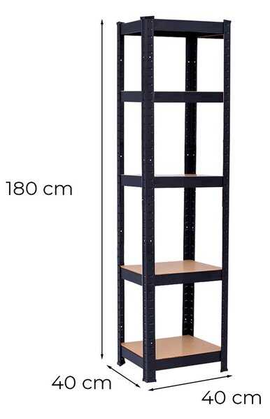 Nagy teherbírású polc 180x40x40 cm 150 kg fekete