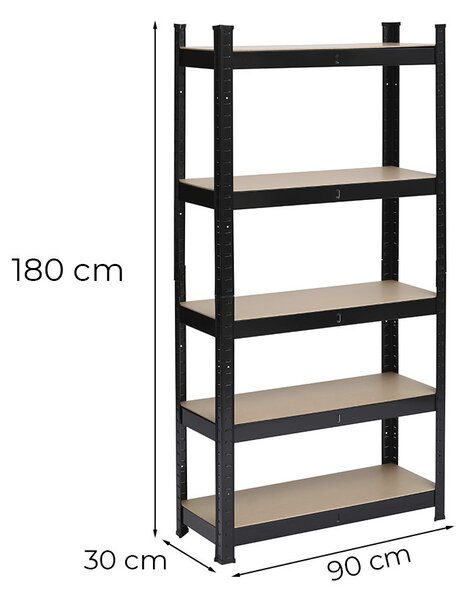 Nagy teherbírású polc 180x90x30 cm 175 kg fekete