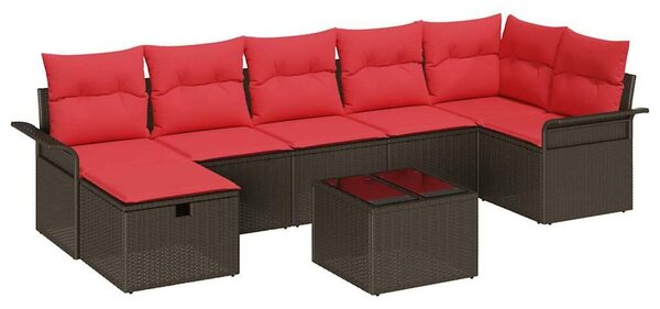 VidaXL Kerti Kanapé Szett párnával 8 pcs Barna és Piros polirattan