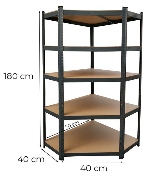 Nagy teherbírású sarokpolc 180x70x40-40 cm 175 kg fekete