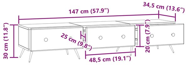 VidaXL TV szekrény fiókkal Fehér 147 x 34,5 x 30 cm Szerelt Fa