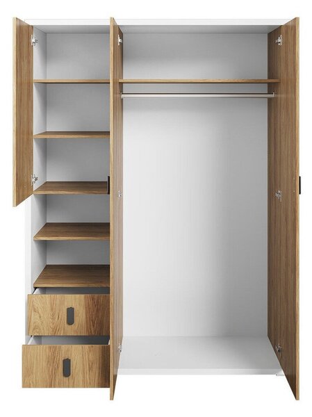 Gardróbszekrény Tesonu 108, Laminált forgácslap, 200x150x55cm, Hickory tölgy, Fehér