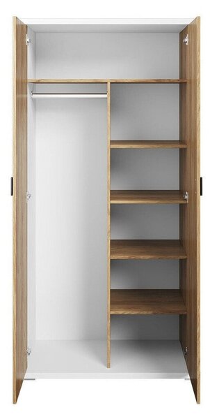 Gardróbszekrény Tesonu 109, Laminált forgácslap, 200x100x55cm, Hickory tölgy, Fehér