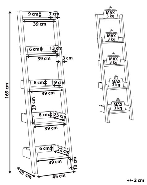 Ötszintes polcos elem MOBILE DUO 169 cm Világosbarna