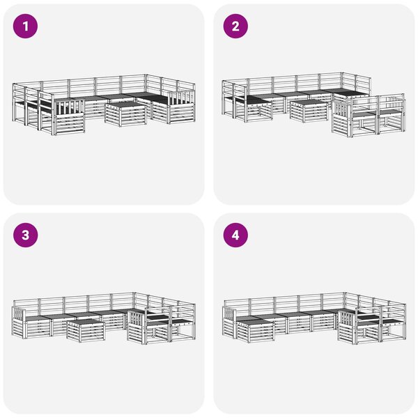 VidaXL Kültéri kanapé szett 10 pcs Fehér 59 x 59 x 37 cm Tömör Akácfa