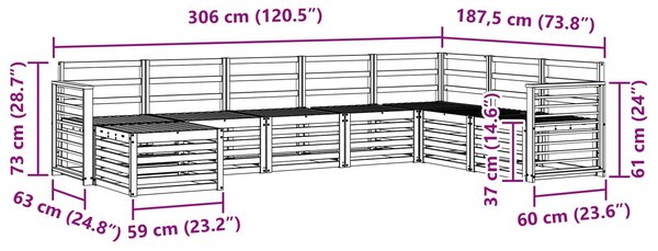 VidaXL Kültéri kanapé szett 8 pcs Fehér 306 x 187,5 x 73 cm