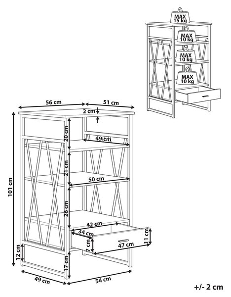 Háromszintes polcos elem KEENE 101 cm Világosbarna