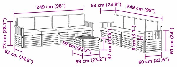 Kültéri kanapé szett 9 pcs Fehér és Világosszürke