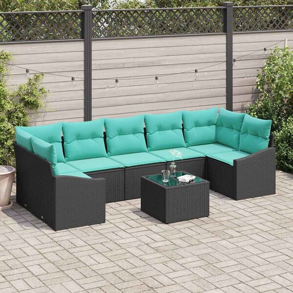 VidaXL Kanapé Szett párnával 8 pcs Fekete és Türkiz polirattan