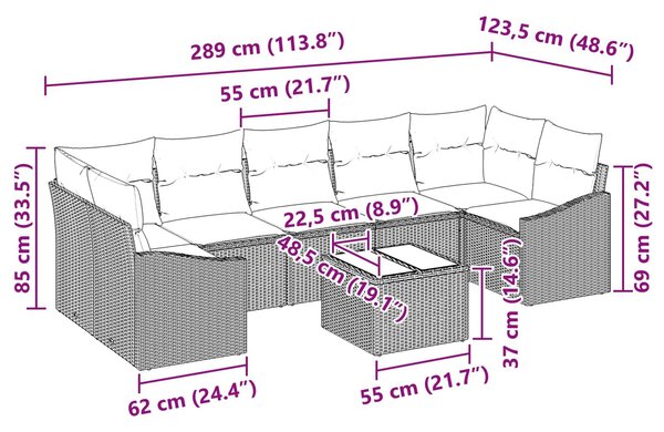 VidaXL Kanapé Szett párnával 8 pcs Fekete és Türkiz polirattan