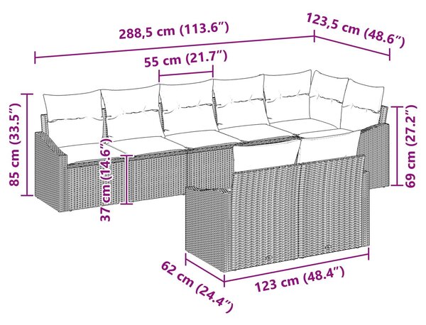 VidaXL Kanapé Szett párnával 8 pcs Fekete polirattan