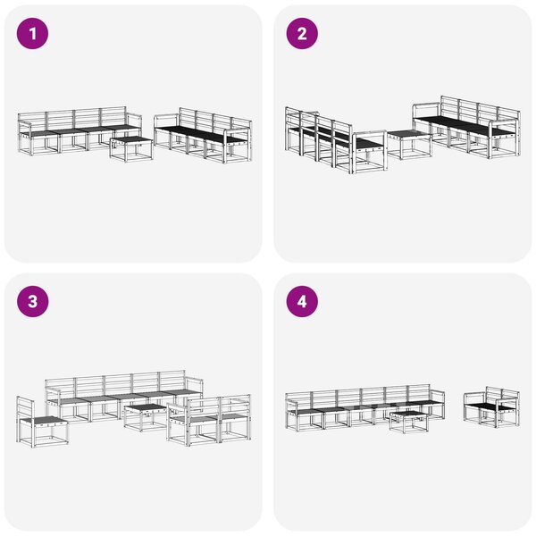 VidaXL Kültéri kanapé szett 9 pcs Fehér 59 x 59 x 37 cm Tömör Akácfa