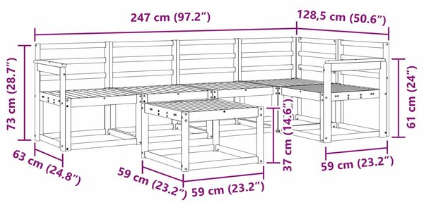 VidaXL Kültéri kanapé szett 6 pcs Fehér Tömör Akácfa