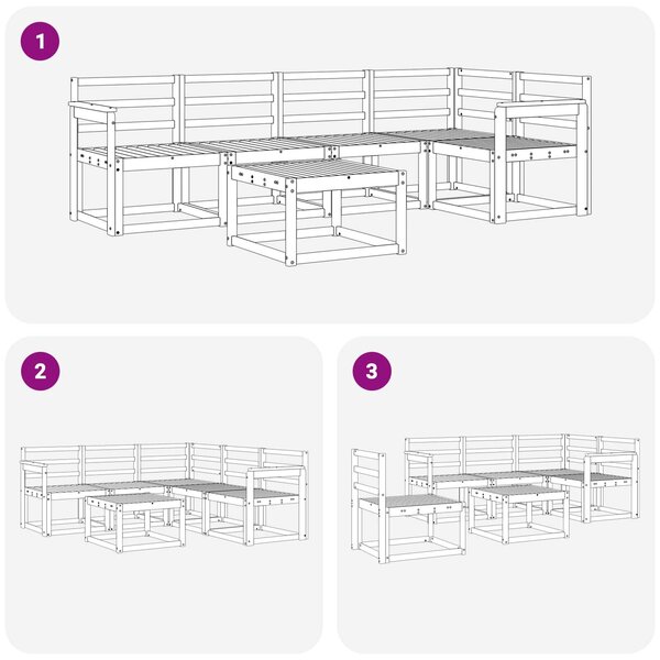 VidaXL Kültéri kanapé szett 6 pcs Fehér Tömör Akácfa