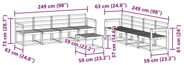 VidaXL Kültéri kanapé szett 9 pcs Fehér 59 x 59 x 37 cm Tömör Akácfa