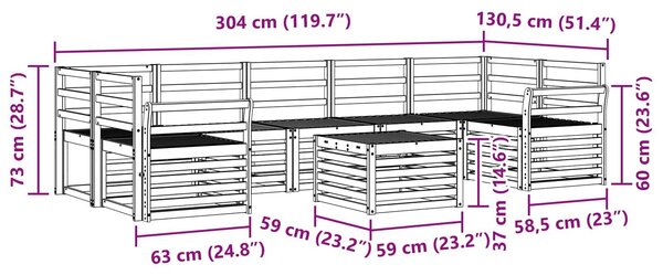 VidaXL Kültéri kanapé szett 8 pcs Fehér Tömör Akácfa