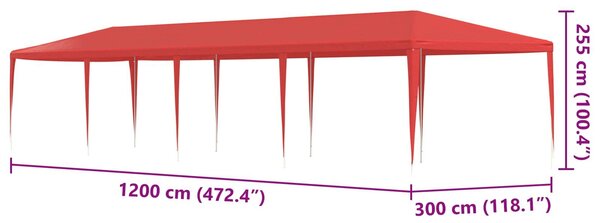 VidaXL Partysátor 1200 x 300 x 255 cm, PE és acél, Piros