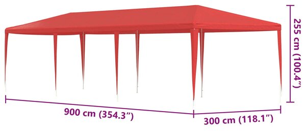 VidaXL Partysátor 900 x 300 x 255 cm, PE és acél, Piros